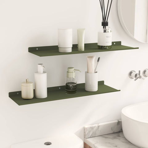 vidaXL Floating Shelf Wall-mounted 2 pcs Olive Green 60 x 18 x 2.5 cm