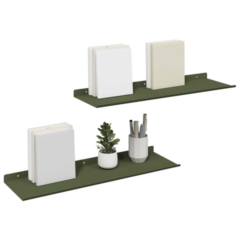 vidaXL Floating Shelf Wall-mounted 2 pcs Olive Green 60 x 18 x 2.5 cm