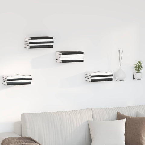vidaXL Invisible Floating Shelf 4 pcs Black 6 x 11 x 6.5 cm Metal