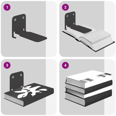 vidaXL Invisible Floating Shelf 4 pcs Black 6 x 11 x 6.5 cm Metal