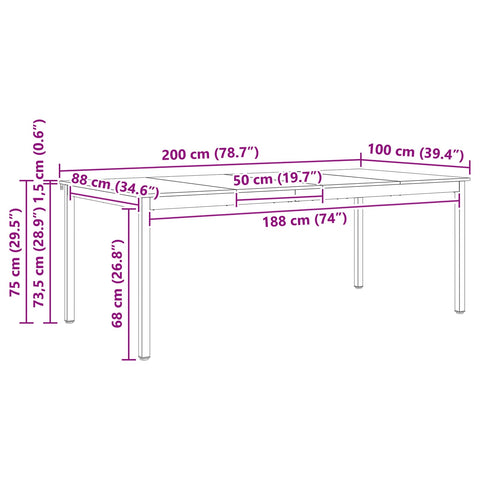 vidaXL Dining Table Natural 200 x 100 x 75 cm Solid Pine Wood