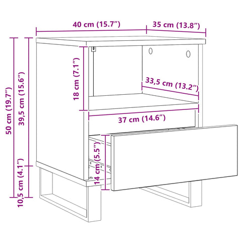 vidaXL Bed Cabinet Black Oak 40 x 35 x 50 cm Engineered Wood