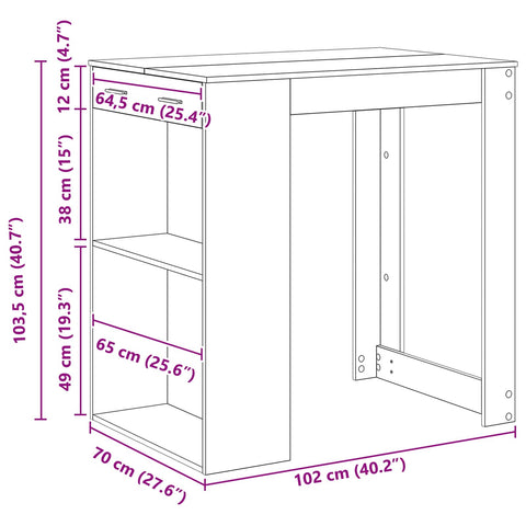 vidaXL Bar Table Black Oak 102 x 70 x 103.5 cm Engineered Wood
