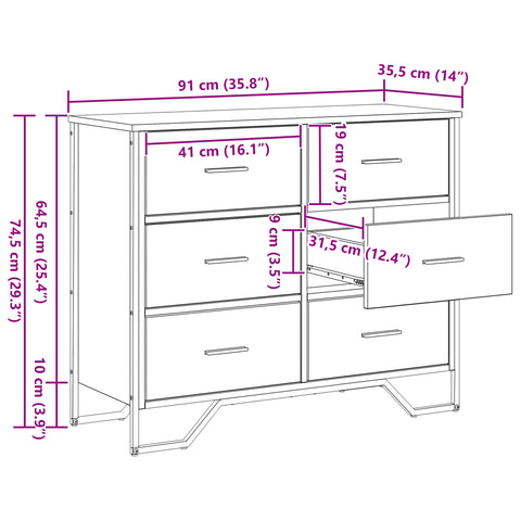 vidaXL Chest of Drawers Old Wood 91x35.5x74.5 cm Engineered Wood