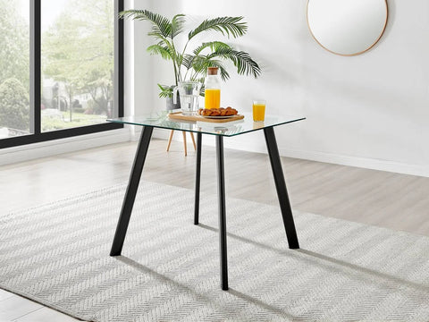 Furniture Box Seattle Glass and Black Leg Square Dining Table & 4 Grey Milan ...