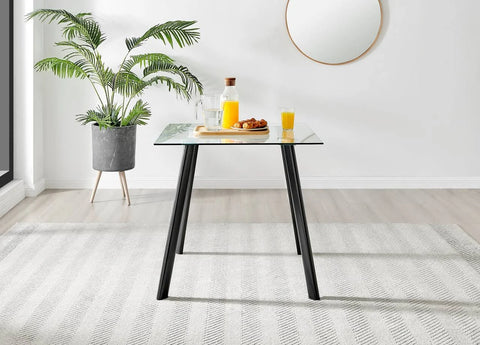 Furniture Box Seattle Glass and Black Leg Square Dining Table & 4 Grey Milan ...