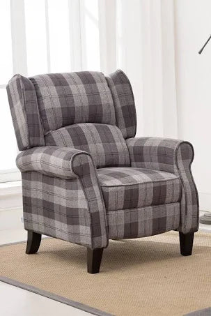 Eaton Tartan Recliner Chair - Grey