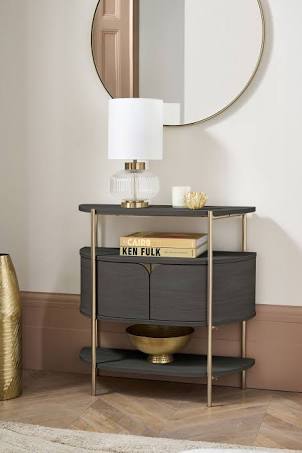 Next Black Evie Oak Effect Console Table - Black