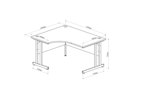 Impulse 1400mm Left Hand Curved Desk, Oak Top with Wooden Panel Legs
