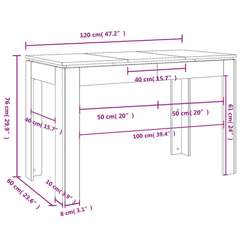 vidaXL Dining Table Concrete Grey 120x60x76 cm Chipboard