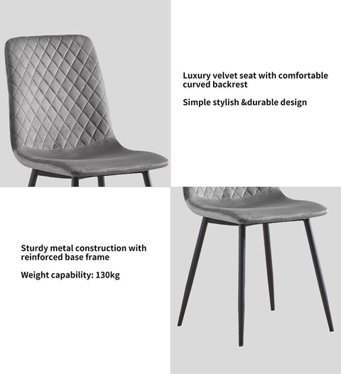 MCC Direct Set of 2 Designer Velvet Fabric Dining Chairs Metal Legs Lexi Chairs ...
