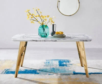 Andria Marble Effect Black Leg 6 Seater Dining Table For Luxury Modern Minimalist ...