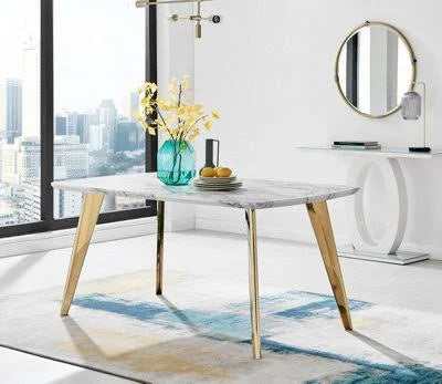 Andria Marble Effect Black Leg 6 Seater Dining Table For Luxury Modern Minimalist ...