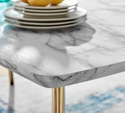 Andria Marble Effect Black Leg 6 Seater Dining Table For Luxury Modern Minimalist ...