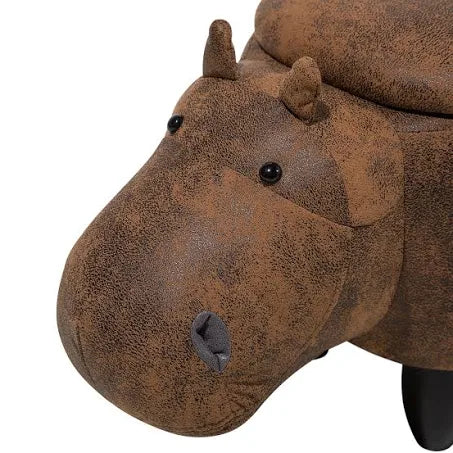 Beliani Faux Leather Storage Animal Stool Brown Hippo
