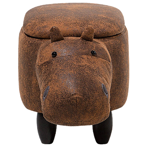 Beliani Faux Leather Storage Animal Stool Brown Hippo
