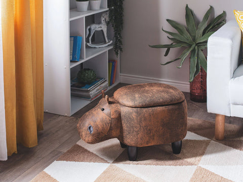 Beliani Faux Leather Storage Animal Stool Brown Hippo
