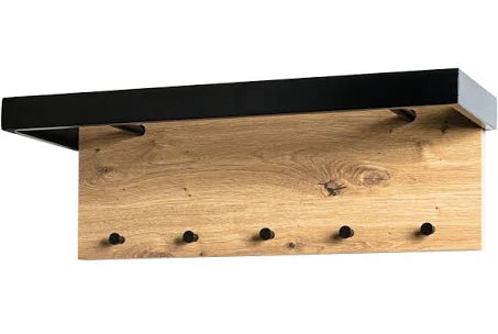 Haku Möbel Wall Coat Rack, MDF, oak-black, W 70 x D 25 x H 24 cm
