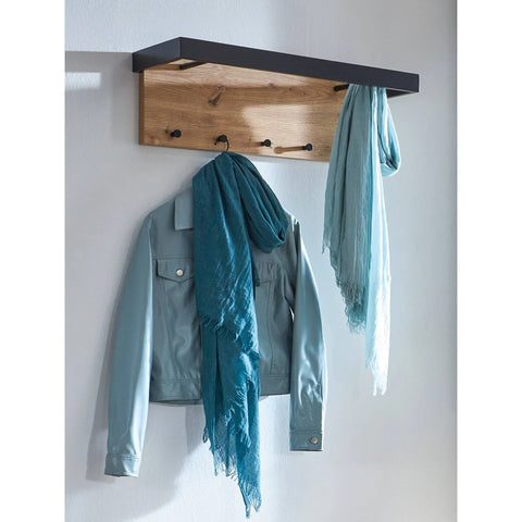 Haku Möbel Wall Coat Rack, MDF, oak-black, W 70 x D 25 x H 24 cm
