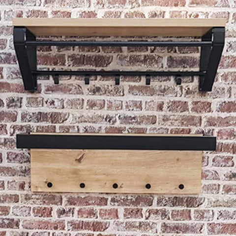 Haku Möbel Wall Coat Rack, MDF, oak-black, W 70 x D 25 x H 24 cm
