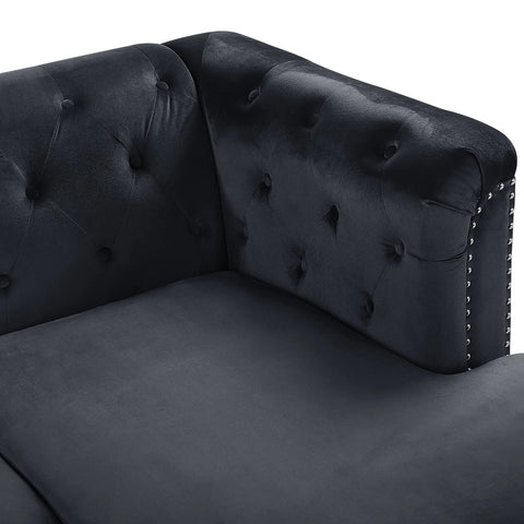 Beliani Corner Sofa Black Velvet Upholstered 3 Seater Left Hand L-Shaped Glamour ...