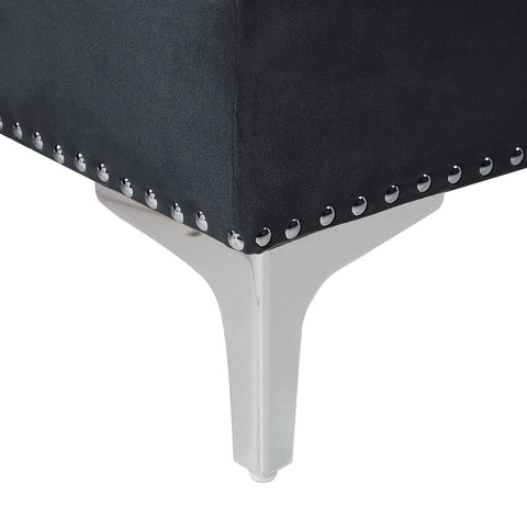 Beliani Corner Sofa Black Velvet Upholstered 3 Seater Left Hand L-Shaped Glamour ...