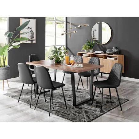 Furniture Box Kylo Brown Wood Effect Dining Table and 6 Corona Black Leg Chairs