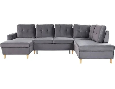 Beliani Corner Sofa Bed Grey Velvet Upholstery Storage Ottoman U-Shaped 4 Seater ...