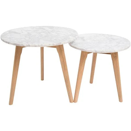 Harlow Round Nest of 2 Tables - White & Oak