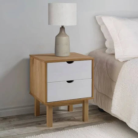 vidaXL Bedside Cabinet OTTA Brown&White 46x39.5x57cm Solid Wood Pine