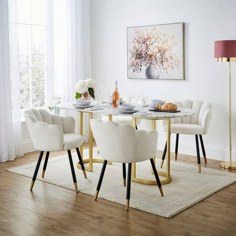 Dunelm Vivian Dining Chair, Ivory Boucle, Art Deco, Natural, Boucle Ivory, Boucle ...