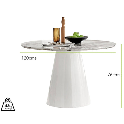 Palma White High Gloss Round Dining Table - White