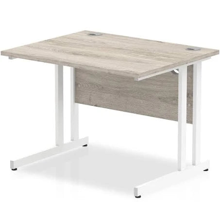 Impulse 1000 x 800mm Straight Desk Grey Oak Top White Cantilever Leg