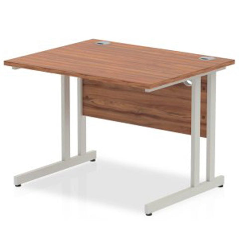Impulse 1000 x 800mm Straight Desk Grey Oak Top White Cantilever Leg