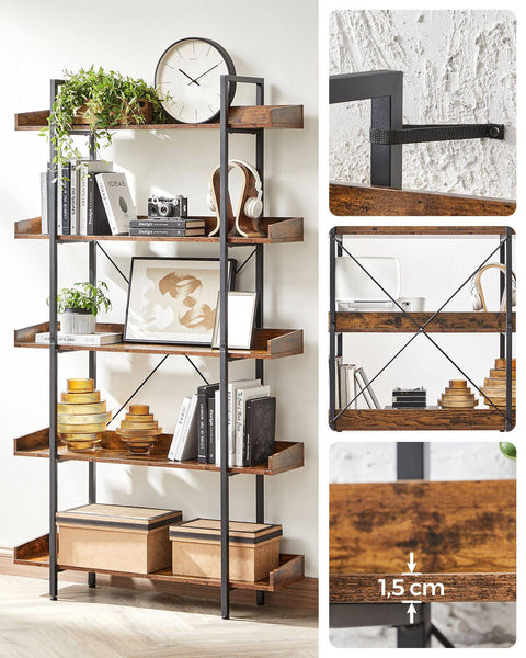 VASAGLE Bookcase, 5 Tier, Spacious Storage