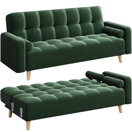 Yaheetech Modern Velvet Sofa Bed 3 Seater Click Clack Sofa Settee Recliner Couch ...