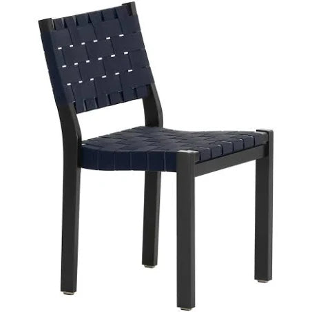 Artek 611 Dining Chair Black Lacquered - Black/Blue Webbing