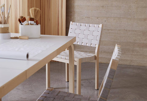 Artek 611 Dining Chair Black Lacquered - Black/Blue Webbing