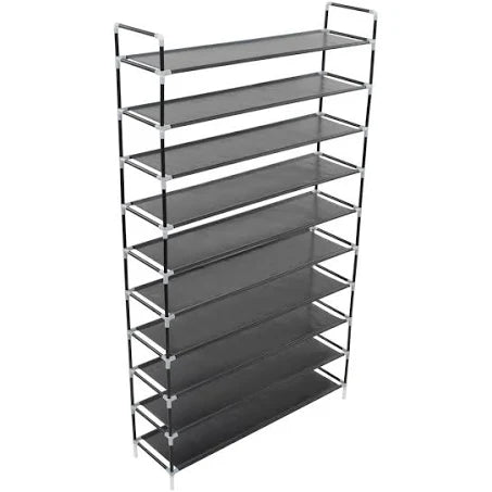 vidaXL Shoe Rack with 10 Shelves Metal and Non-Woven Fabric Black