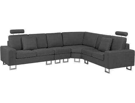 Beliani Left Hand Corner Fabric Sofa Dark Grey Stockholm