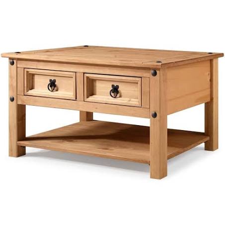 Mercers Furniture Corona 2 Drawer 1 Shelf Coffee Table Solid Brown