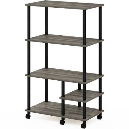 Furinno Turn-N-Tube 4-Tier Toolless Kitchen Shelf Cart, French Oak Grey/Black