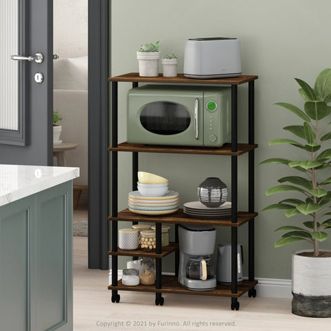 Furinno Turn-N-Tube 4-Tier Toolless Kitchen Shelf Cart, French Oak Grey/Black