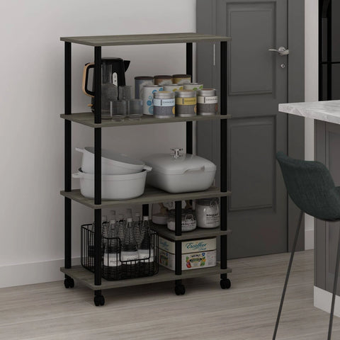 Furinno Turn-N-Tube 4-Tier Toolless Kitchen Shelf Cart, French Oak Grey/Black