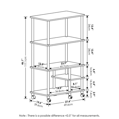 Furinno Turn-N-Tube 4-Tier Toolless Kitchen Shelf Cart, French Oak Grey/Black