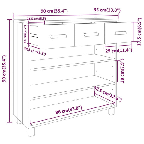 vidaXL Console Table Dark Grey 90x35x90 cm Solid Wood Pine