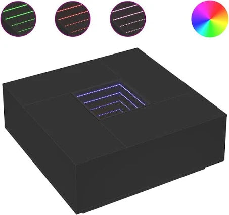 vidaXL Coffee Table with Infinity LED Black 100x100x40 cm