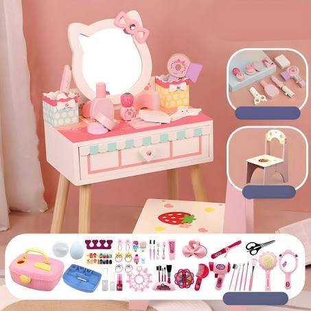Contemporary Pink Kids Makeup Vanity with 4 Wood Legs for Bedroom - Makeup Vanity ...