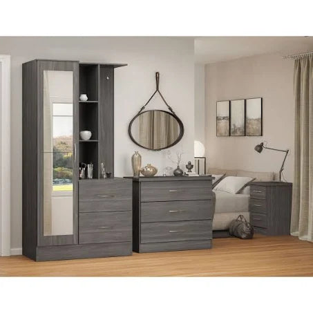 Seconique Nevada Mirrored Open Shelf Wardrobe - Black Wood Grain