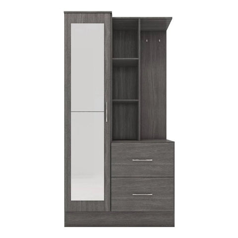 Seconique Nevada Mirrored Open Shelf Wardrobe - Black Wood Grain